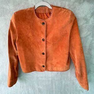 Lord & Taylor 100% Pig Suede Burnt Orange Bolero Leather Button Jacket Size 8